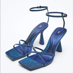 Zara Blue Strappy Glitter Heeled Sandals